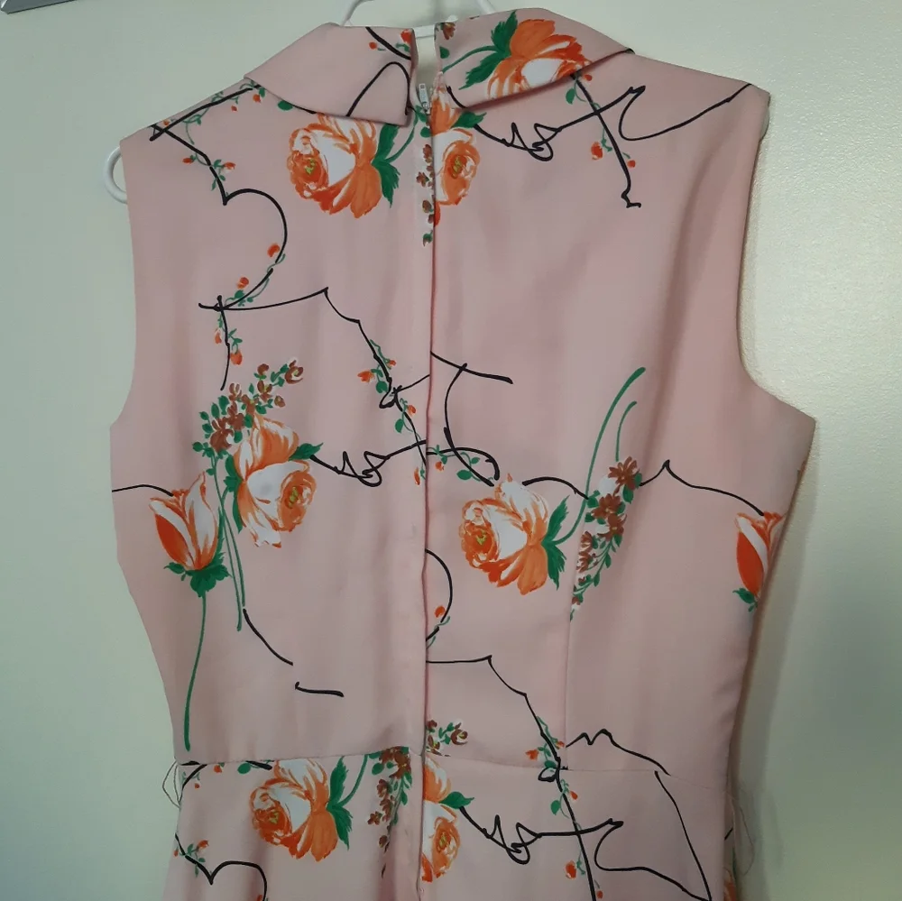 1960 Vintage Pink Sleeveless Dress Polyester Knee Length - Picture 6 of 16